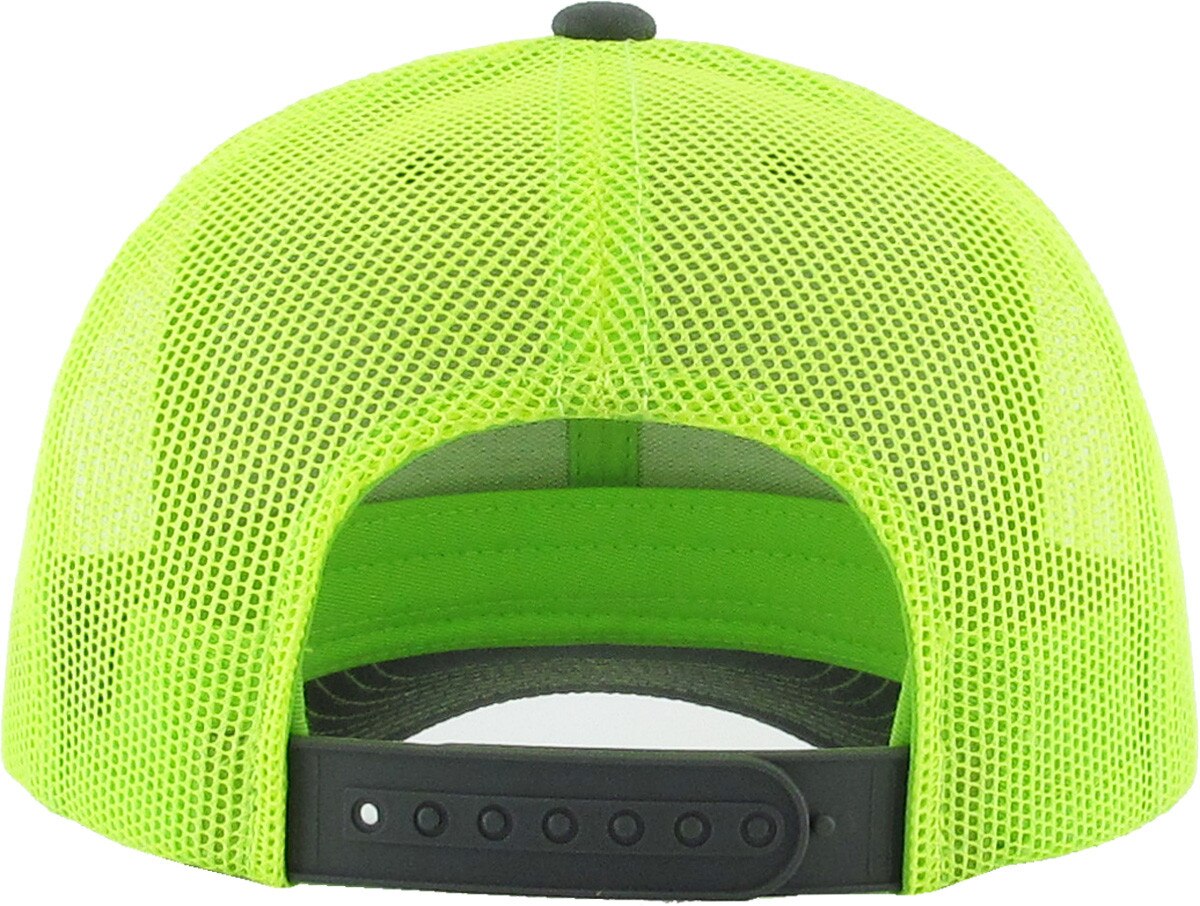 Dark Gray Neon Lime Two Tone Classic 6 Panel Trucker Mesh Snapback Back View